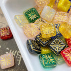 Lampwork Glass Beads Square 17mm Gilded Fireworks Pattern 10pcs