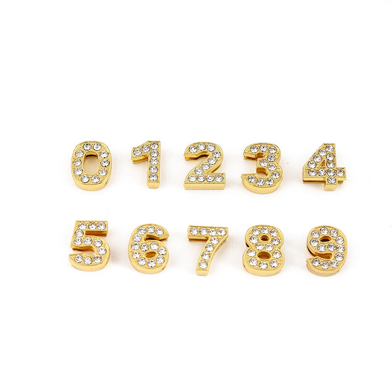 Number Metal Beads 10mm Golden Rhinestone Embeded 50pcs 5
