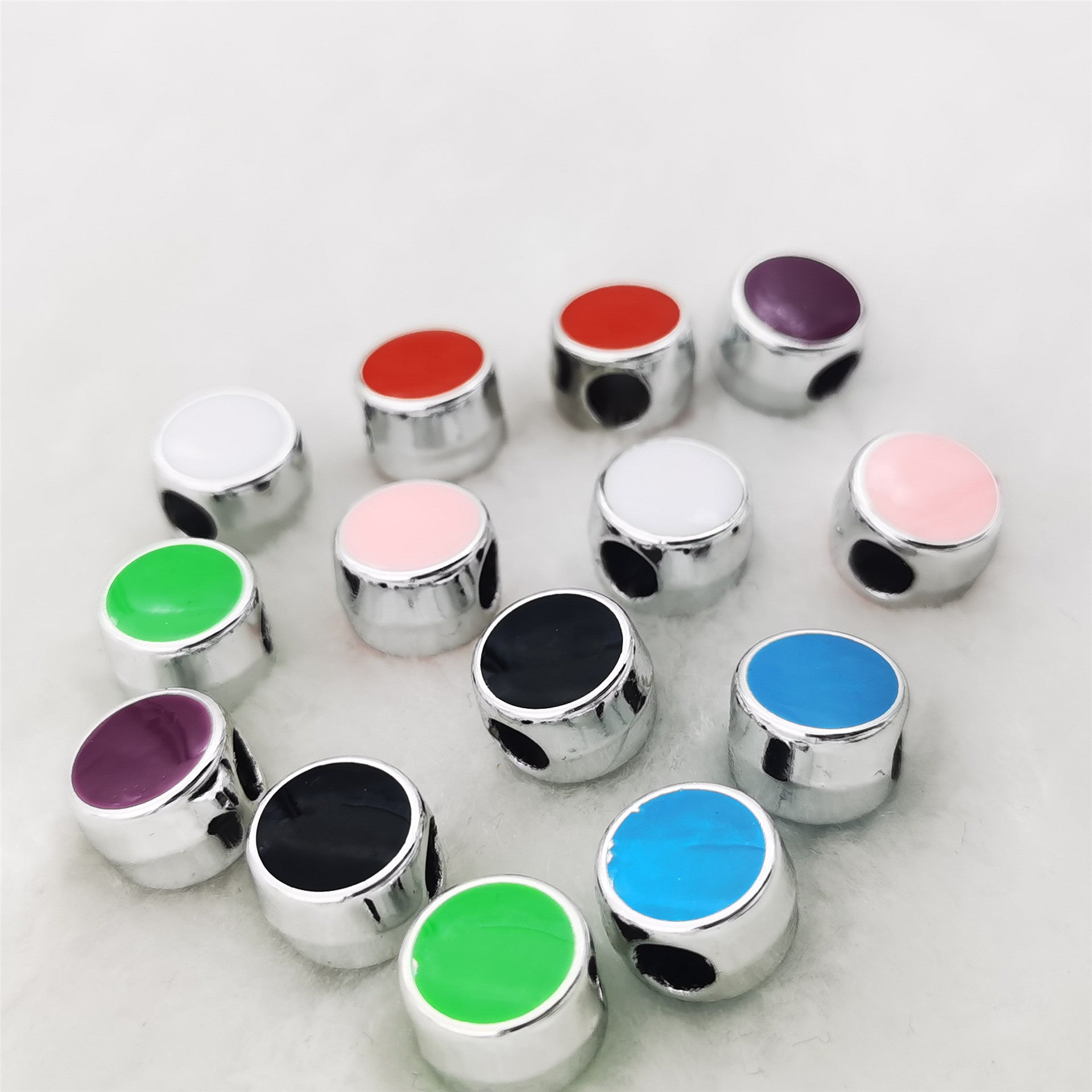 Flat Round Acrylic Beads 12mm Glossy Mixed Colors Silver Frame 50pcs 2