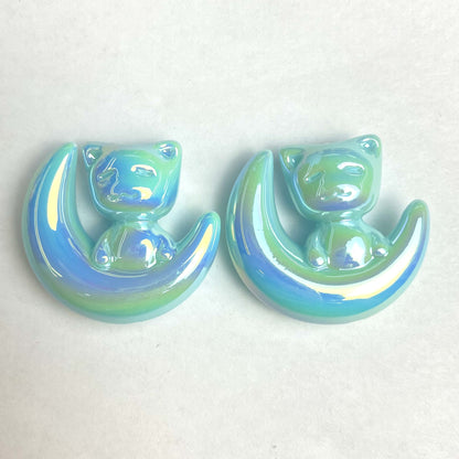 UV Plating Moon Cat Acrylic Beads 26mm Iridescent Pastel 50pcs 9