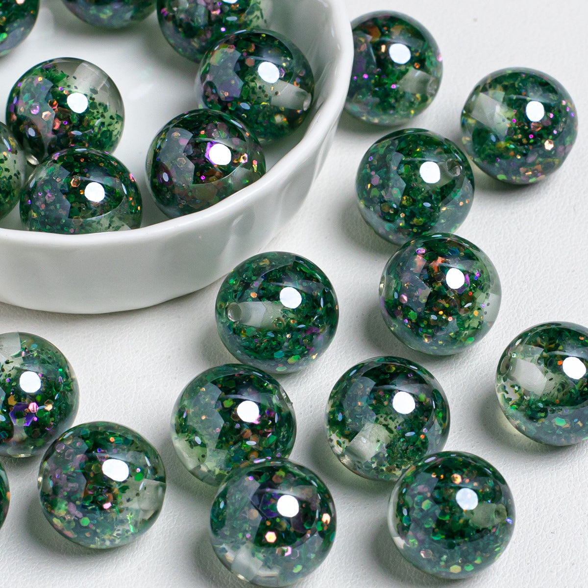 Radiant Glitter Filled Resin Beads 16mm Round Multicolor 10pcs 12