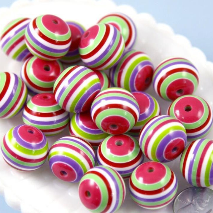 Striped Bubblegum Beads 20mm Tropical Rainbow Chunky Resin 10pcs 3