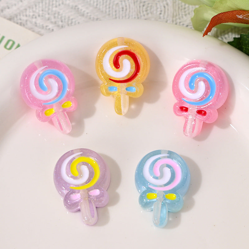 Glossy Lollipop Resin Beads 28mm Pastel Swirl Bow 10pcs 3