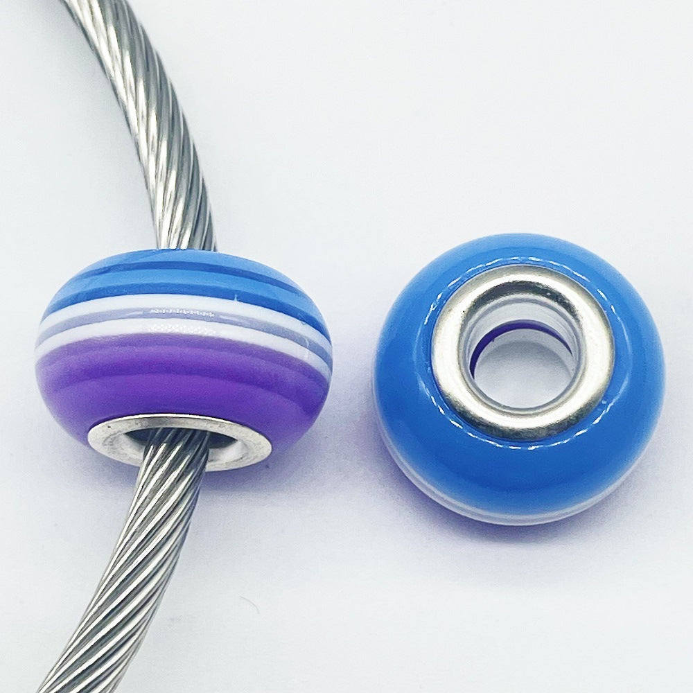 Acrylic Round Spacer Beads 14mm Rainbow Stripe Large Hole 50pcs 10