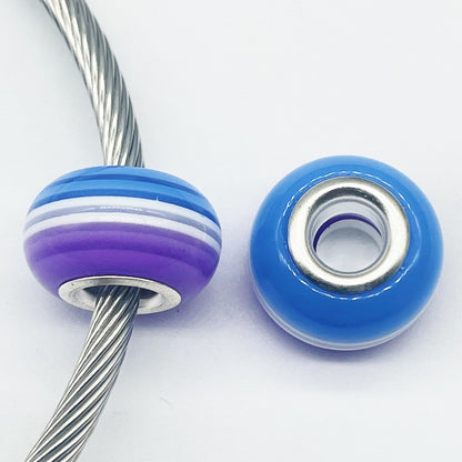 Acrylic Round Spacer Beads 14mm Rainbow Stripe Large Hole 50pcs 10