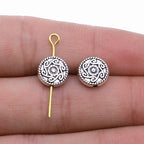 Flat Metal Beads 9mm Vintage Totem Pattern Antique Silver Tone 100pcs 2