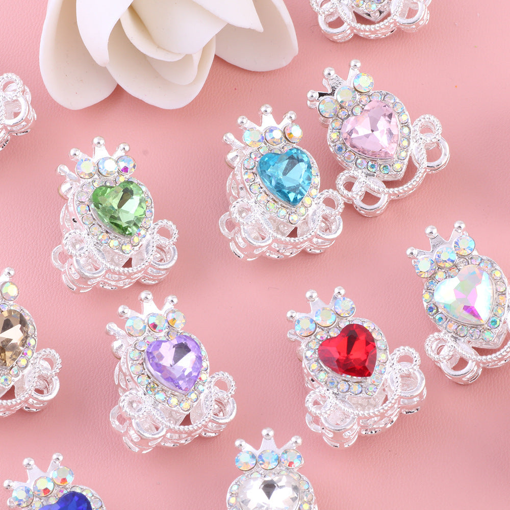 Heart Pumpkin Carriage Rhinestone Beads 28mm Alloy Pave Multi Color 5pcs 3