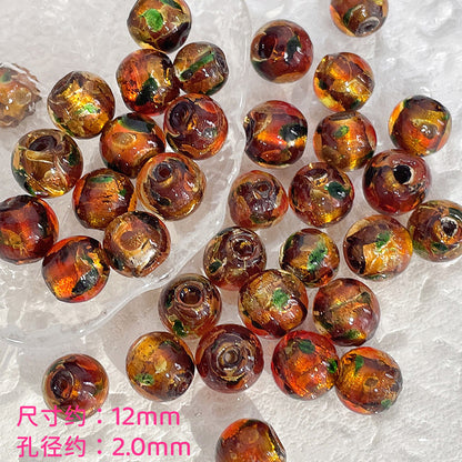 Lampwork Glass Beads Olive Shaped Vintage Gold Foil Filled 1pc 10