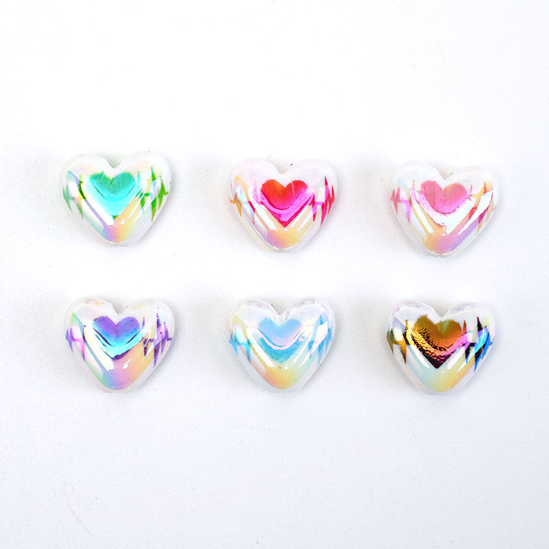 UV Plating Heart Acrylic Beads 17mm Two-Color ECG Pattern 50pcs 5