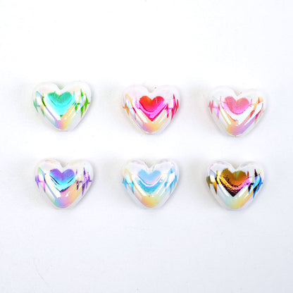 UV Plating Heart Acrylic Beads 17mm Two-Color ECG Pattern 50pcs 5
