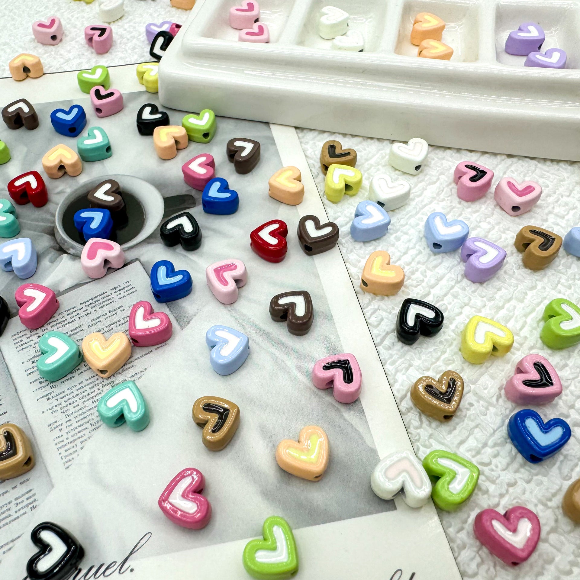 Heart Metal Beads 8mm Two-Tone Enamel Baked Finish 20pcs 2