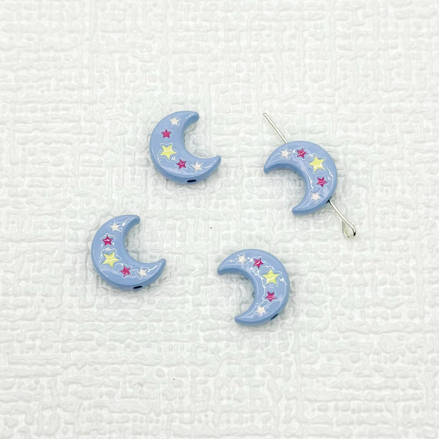 Star Moon Metal Beads 14mm Painted Glossy Celestial 10pcs 12