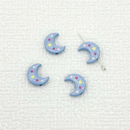 Star Moon Metal Beads 14mm Painted Glossy Celestial 10pcs 12