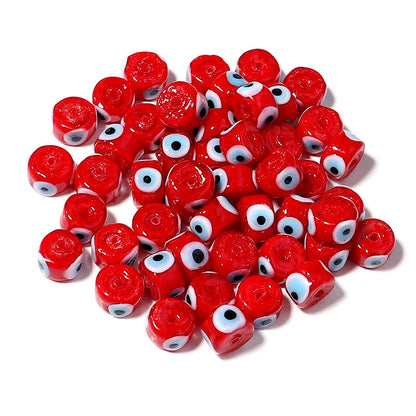 Lampwork Glass Beads Evil Eye Barrel 9mm Glossy Cylindrical 10pcs 9