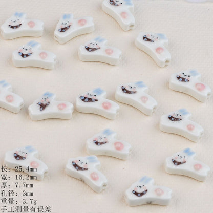 Running Bunny Ceramic Beads 25mm Hand Painted Cute Design 2pcs 7