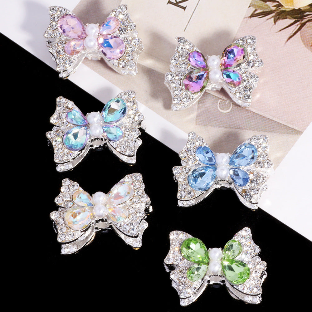 Bow Rhinestone Beads 25mm Paved Alloy Pastel Colors 6pcs