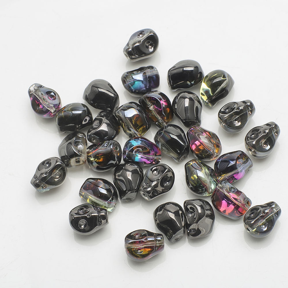 Electroplated Skull Head Glass Beads 8mm x 10mm Iridescent 30pcs 8
