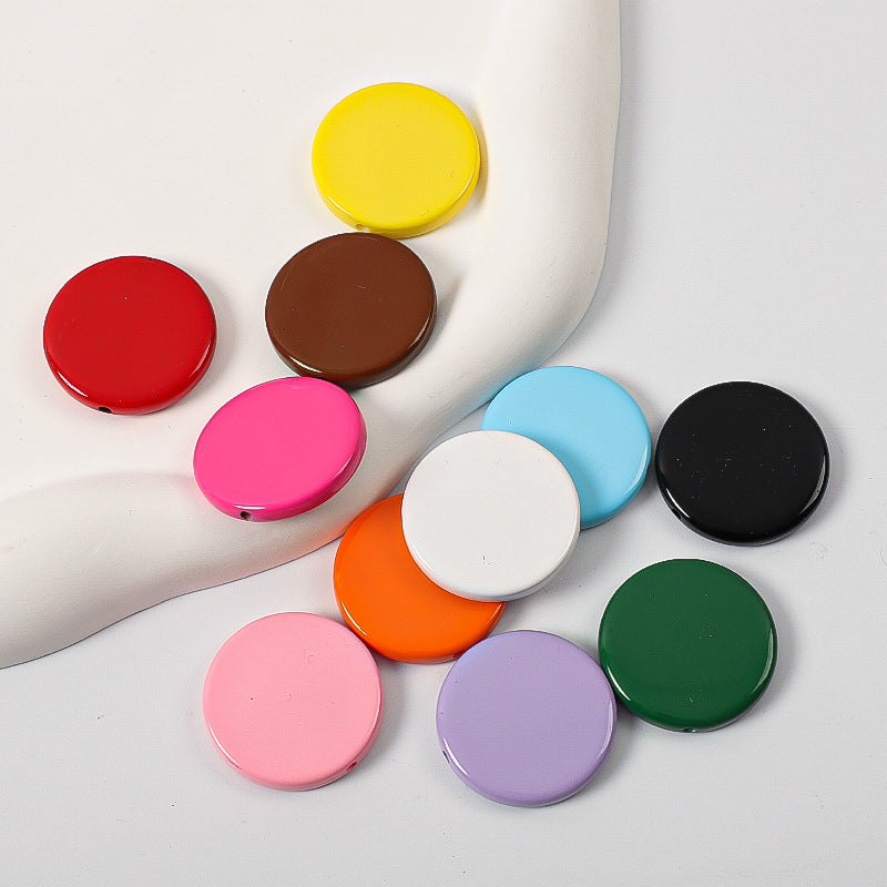Glossy Painted Disc Acrylic Beads 32mm Colorful Mixed 50pcs