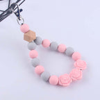 Rose Silicone Bead Wristlet Keychain Floral Charm Pastel Colors 6