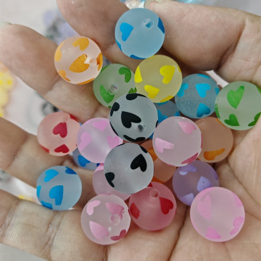 Matte Heart Acrylic Beads 16mm Printed Multicolor 100pcs