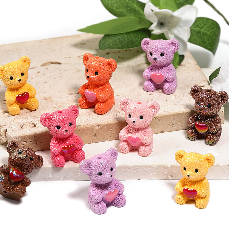 Imitation Fluffy Bear Holding Heart Resin Beads 26mm Pastel Colors 25pcs 4