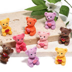 Imitation Fluffy Bear Holding Heart Resin Beads 26mm Pastel Colors 25pcs 4
