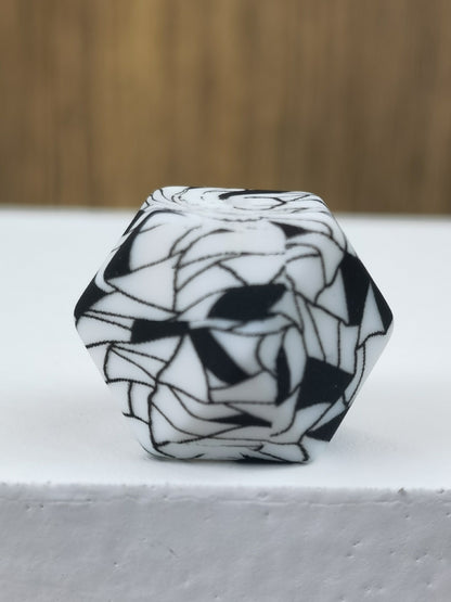 14mm Hexagon Silicone Beads Printed Camouflage Leopard Design 50pcs