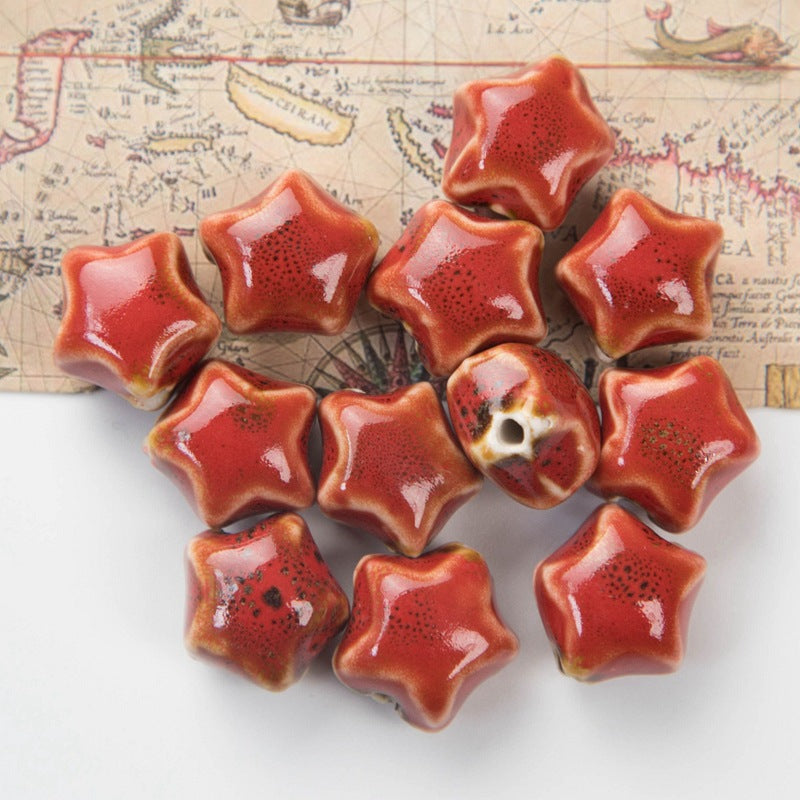 Star Ceramic Beads 17mm Fambe Glaze Mixed Earth Tones 10pcs 3