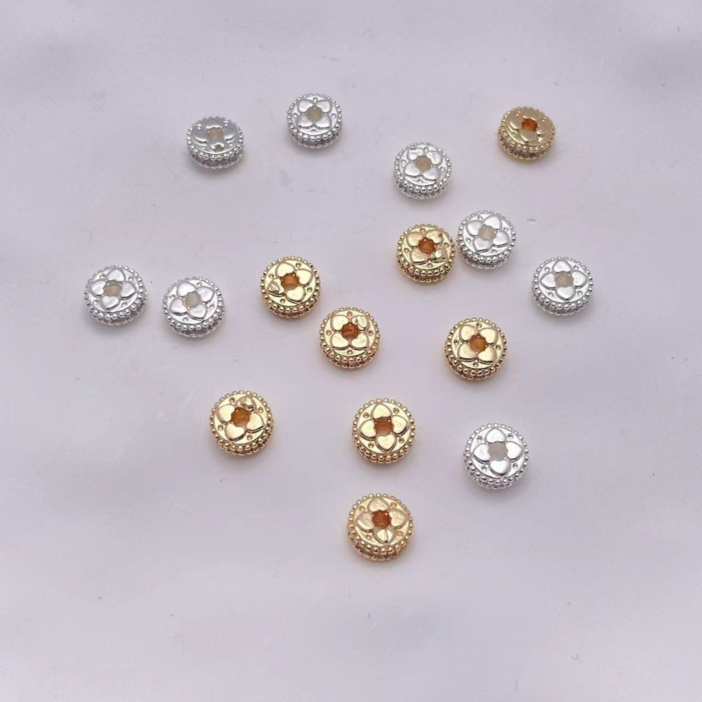 Brass Four-Petal Flower Spacer Beads 7mm Zirconia 10pcs