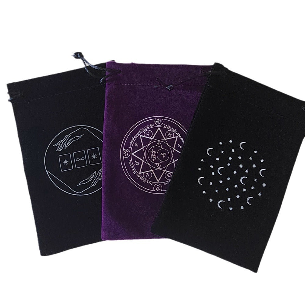 Tarot Card Velvet Drawstring Bags Celestial Esoteric Design 5pcs 18x11.5cm 5