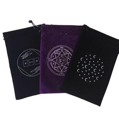 Tarot Card Velvet Drawstring Bags Celestial Esoteric Design 5pcs 18x11.5cm 5