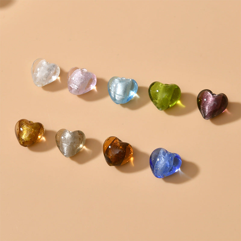 Lampwork Heart Glass Beads 10-20mm Transparent Silver Foil Filled 2pcs 3