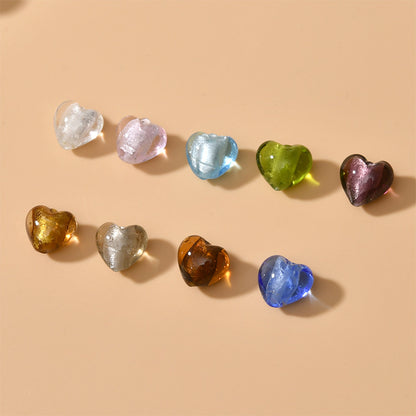 Lampwork Heart Glass Beads 10-20mm Transparent Silver Foil Filled 2pcs 3