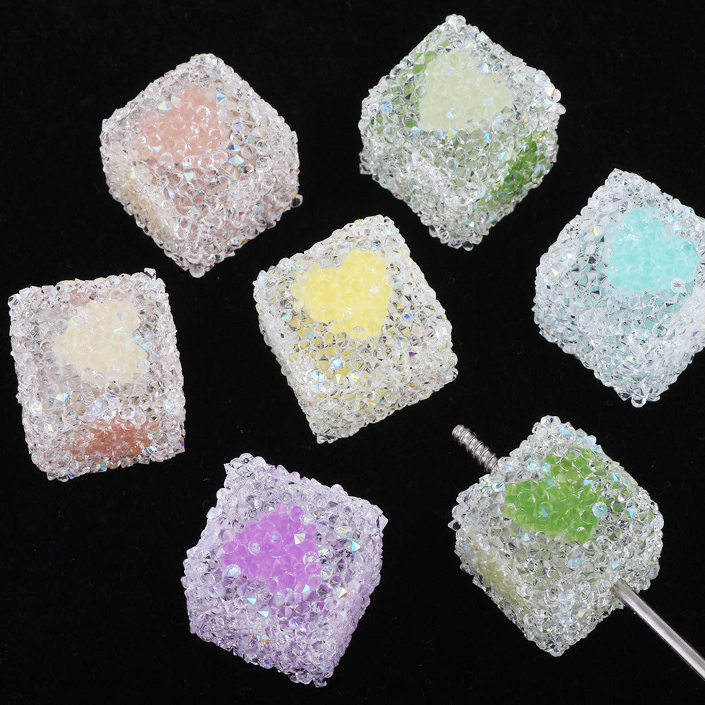Crystallized Sugar Texture Heart Acrylic Beads 16mm Colorful 10pcs 6
