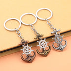 Vintage Pirate Ship Keychain Alloy Anchor and Ship Wheel Nautical Charm