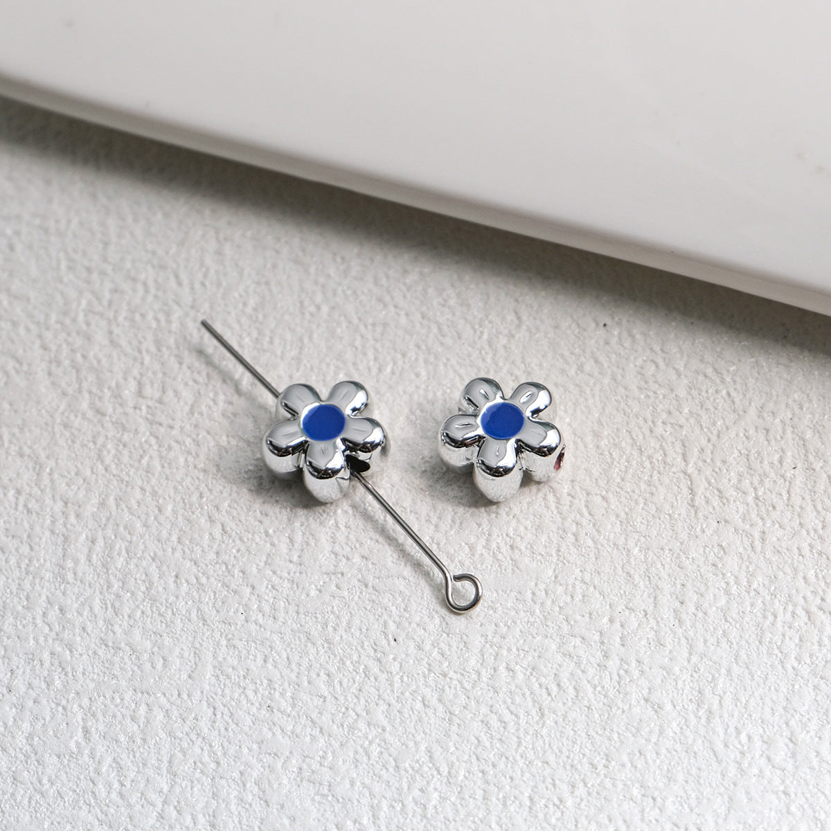 Silver Cherry Blossom Acrylic Beads 12mm Enamel 50pcs 14