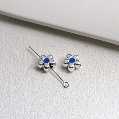 Silver Cherry Blossom Acrylic Beads 12mm Enamel 50pcs 14