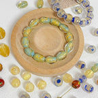 Lampwork Glass Beads Olive Shaped Vintage Gold Foil Filled 1pc 3
