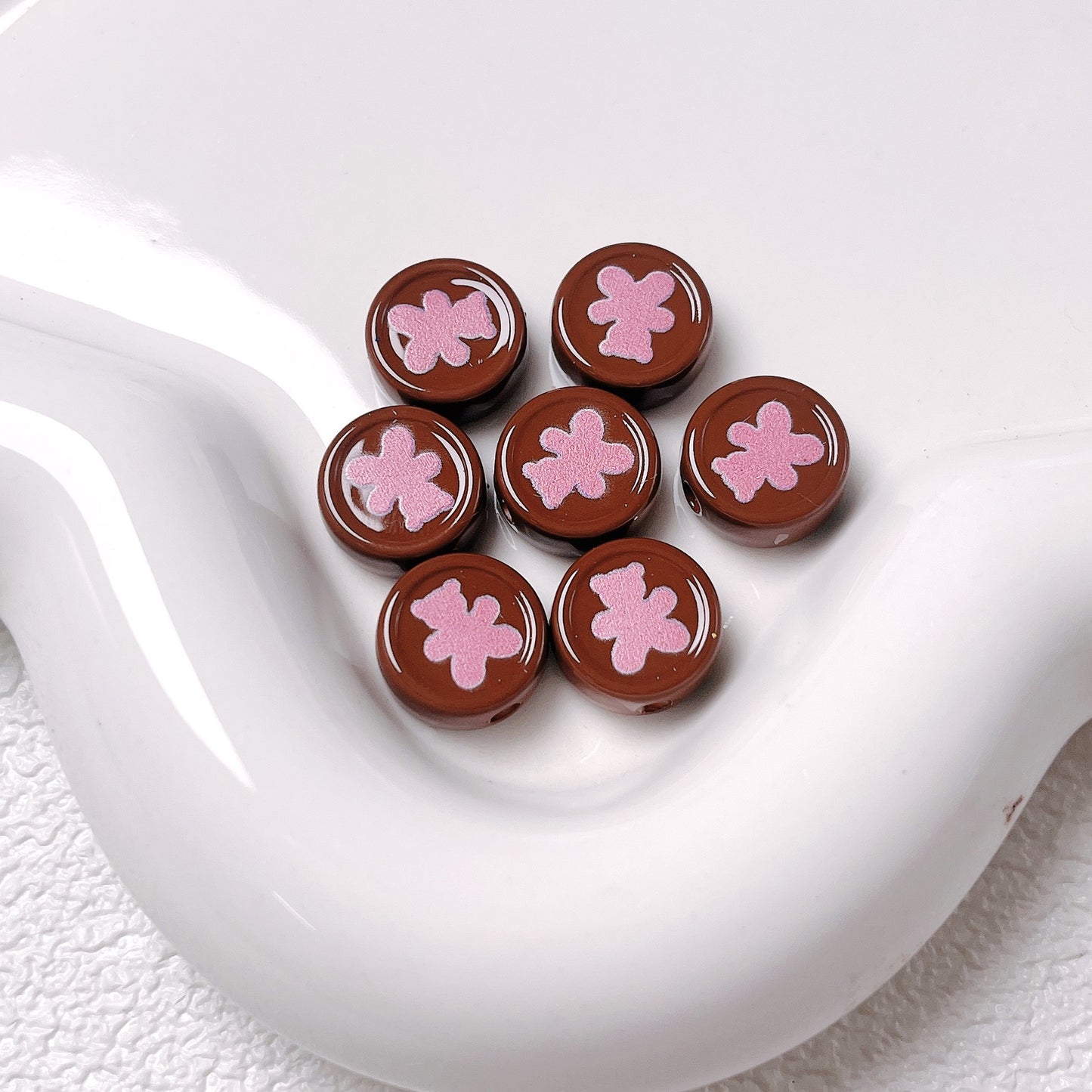 Bear Disc Acrylic Beads 12mm Colorful Mixed 10pcs 8