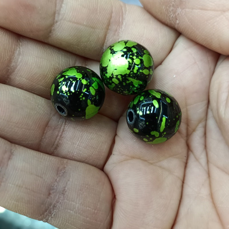 Dark Tone Spray Ink Acrylic Beads 16mm Glossy Splatter Pattern 100pcs 8