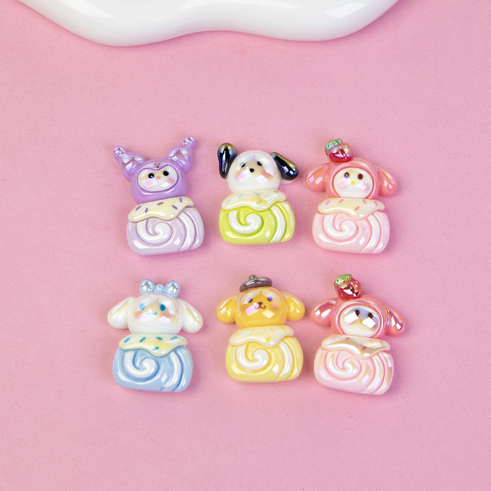 Sanrio Swiss Roll Series Resin Beads Playful Pastel Mixed 10pcs