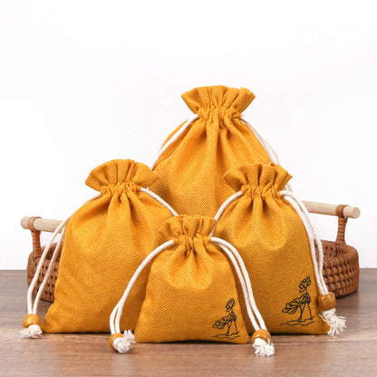 Cotton Linen Drawstring Bags Colorful Lotus Print 8x10-12x15cm 2pcs 8