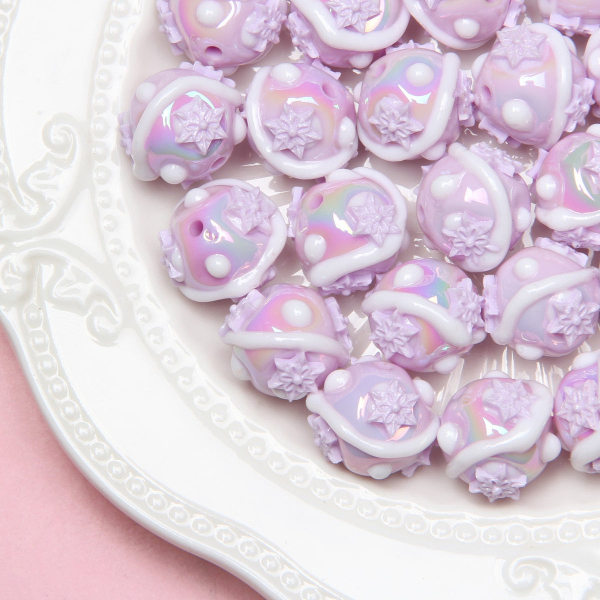 Hand Painted Floral Acrylic Beads 16mm Arrow Design 1pc 3