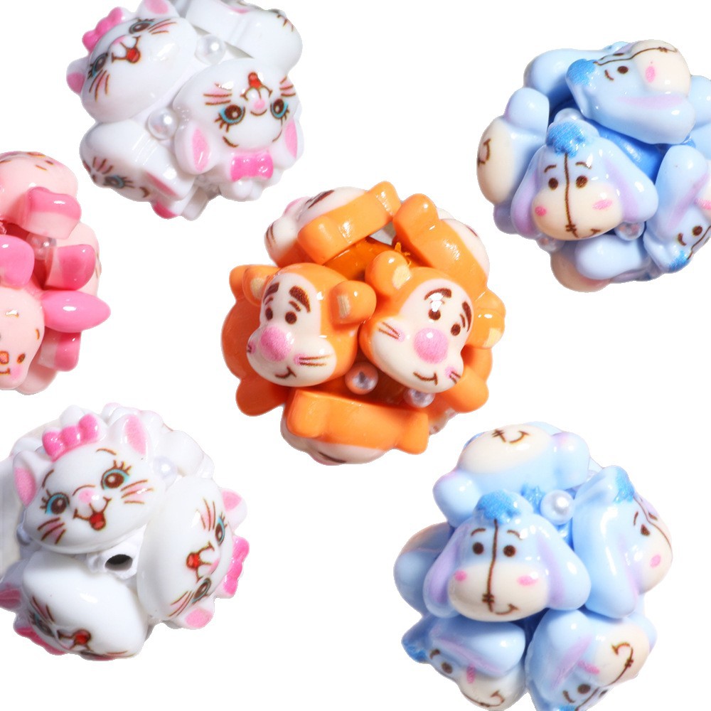 Embellished Bubblegum Beads 20mm Winnie & Friends Pastel Pearl 5pcs 5