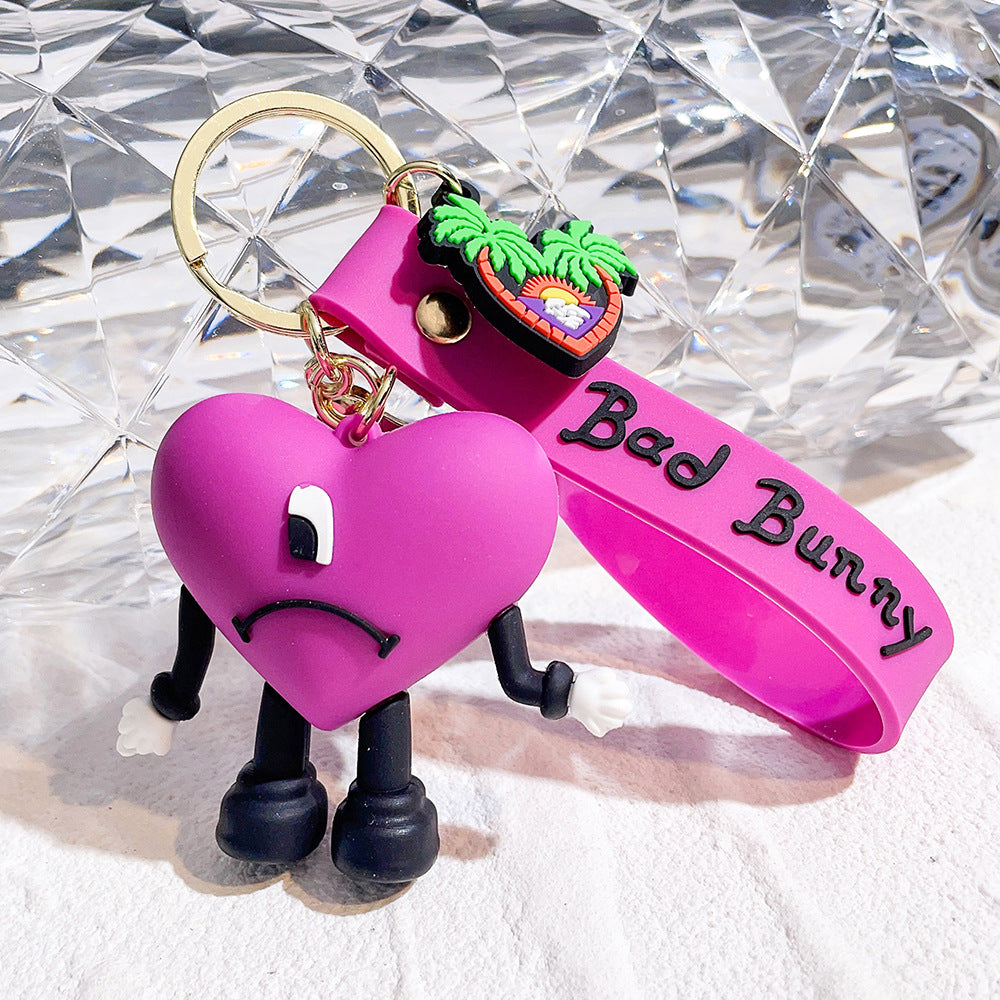 Soft Rubber Bad Bunny Keychain Colorful Heart Character Charm 9