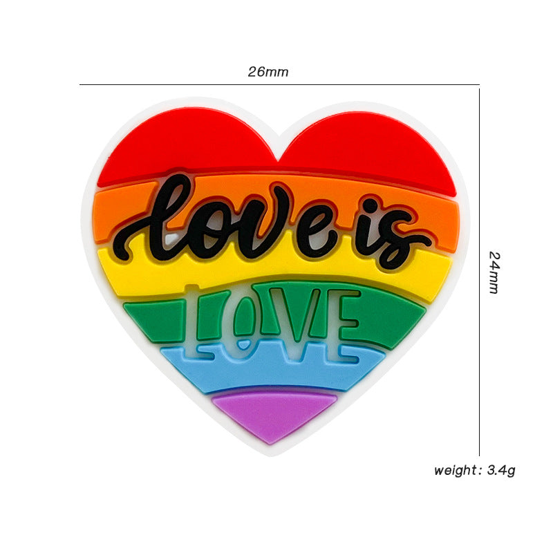 Silicone Focal Beads Rainbow Heart Love Is Love Stripes 20pcs 2