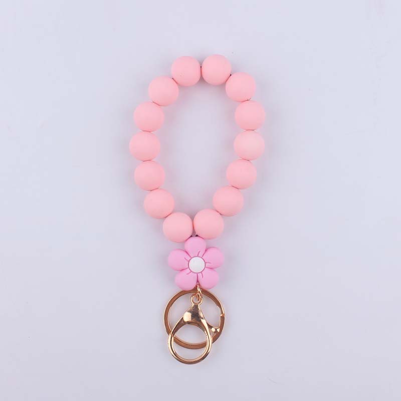 Flower Silicone Bead Wristlet Keychain Colorful Smooth Beads 6