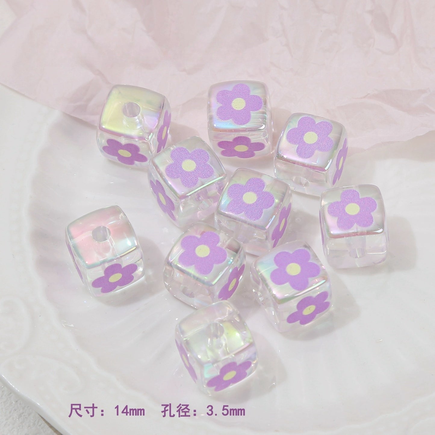 Clear Square Acrylic Beads 14mm Sanrio Cartoon Designs 10pcs 13