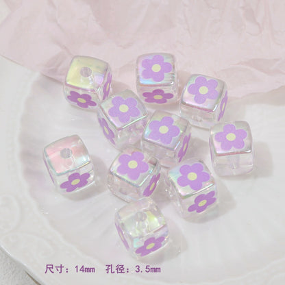 Clear Square Acrylic Beads 14mm Sanrio Cartoon Designs 10pcs 13