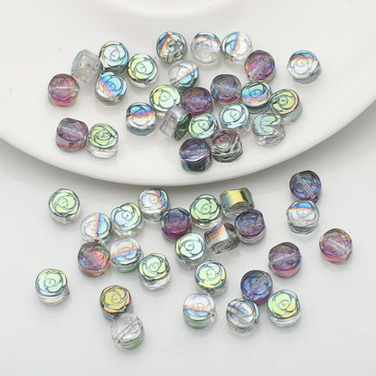 Flat Rose Glass Beads 6mm Iridescent Plating Floral Cube 50pcs 8